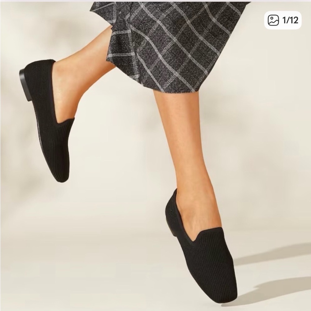 Vivaia Samantha Square toe Black Knit Slip-On Loafers - Women